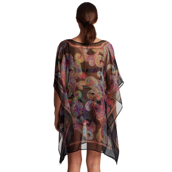 NWT Lauren Ralph Lauren Parder Poncho Swim Cover Up Bordado Paisley Black S/M - Picture 2 of 8